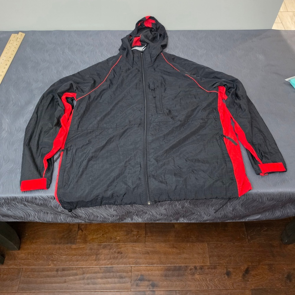 Vintage 90s MTA Pro Windbreaker Jacket Mens XL Black Red Full Zip Hooded Nylon